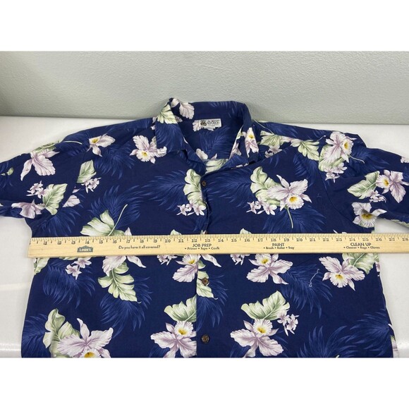 Aloha Republic Men XL Blue Hawaiian Shirt Floral Palm Casual Beach - Picture 8 of 9